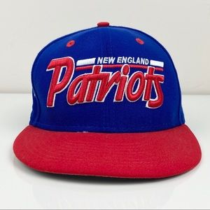 New Era New England Patriots NFL Snapback Hat Blue Red Embroidered Script Logo